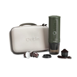 Outin Nano (Forest Green) Set - Reisekaffeemaschine + Schutzhülle